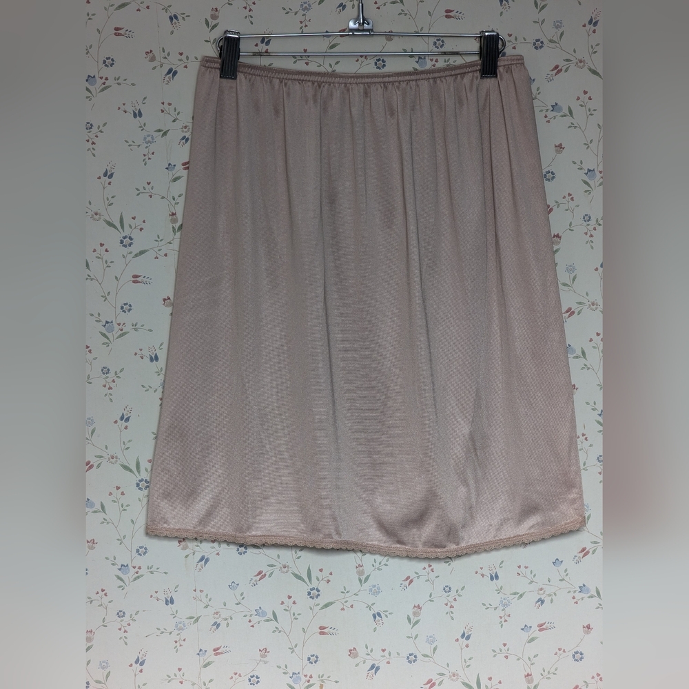 Vassarette Slip Skirt Lace Hem Tan PinkLayer Feminine Delicate Side Slit Large
